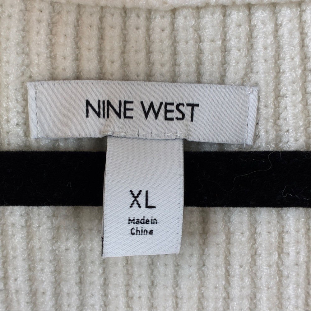 Nine West Half Zip XL Cream Rayon Knit Preppy Chic Sequin Sparkle Ribbed Sweater - Picture 3 of 11